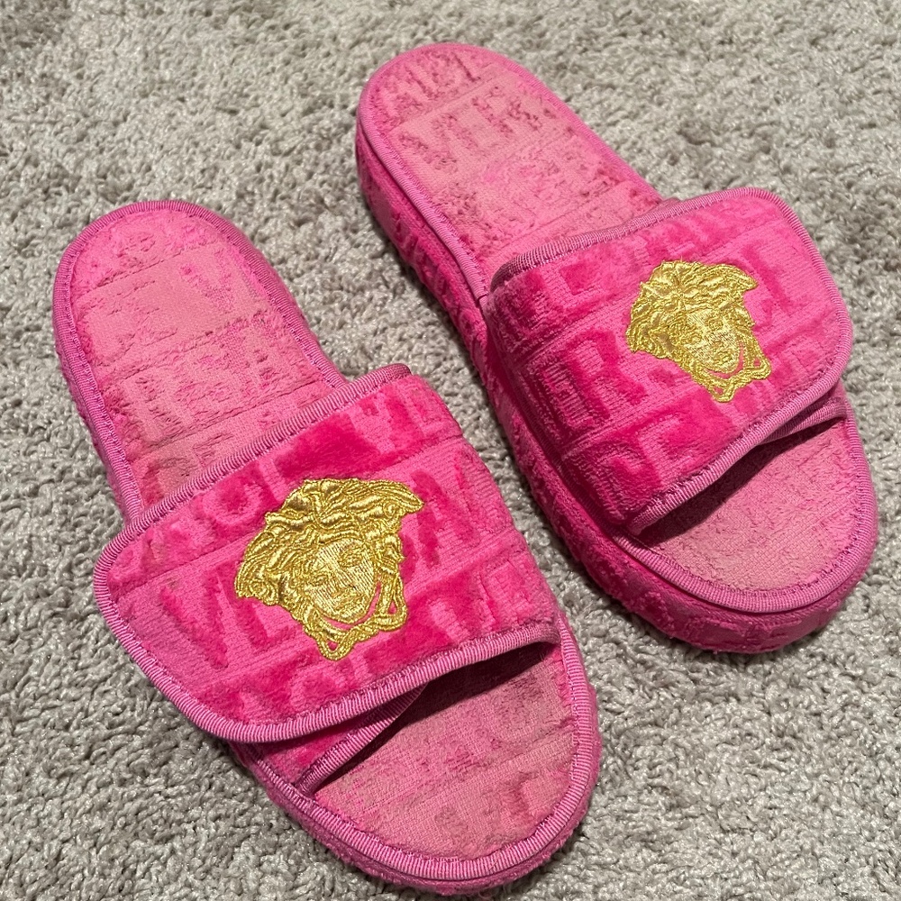 Versace Logo Monogram Platform Slippers